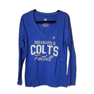 NFL Indianapolis Colts Blue Long Sleeve V Neck Shirt Womens Size Large NEW